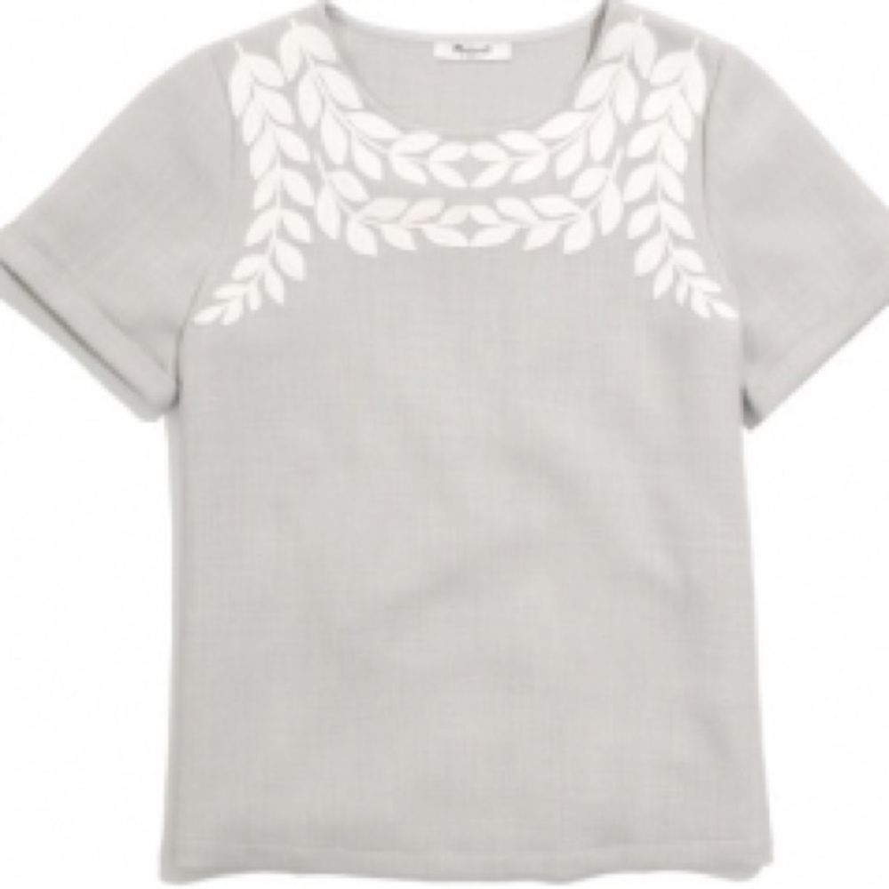 Madewell Grey & White Embroidered Leaf Blouse